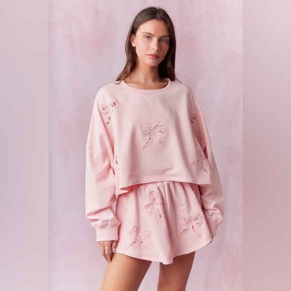A84- French Terry Pink Bow Set